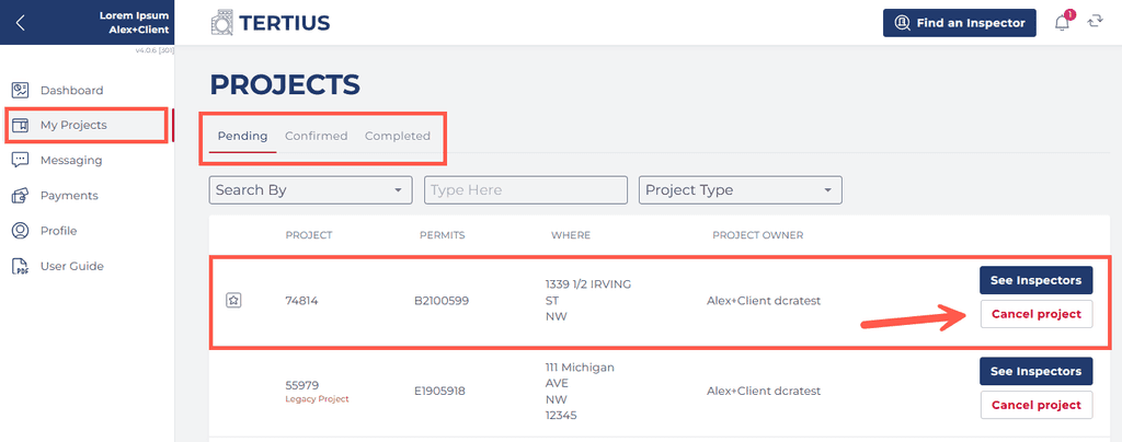 Cancel Pending Project