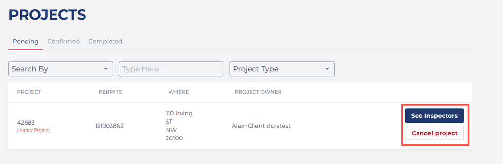 See or Cancel Project