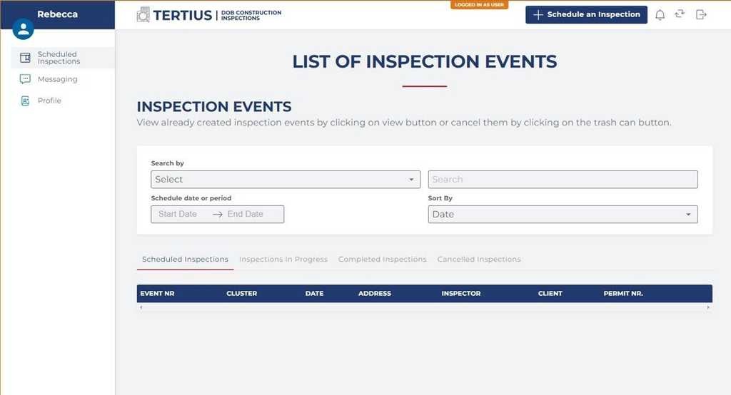 List of Inspcetion Events