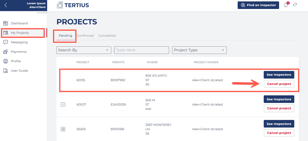 Cancel Pending Project